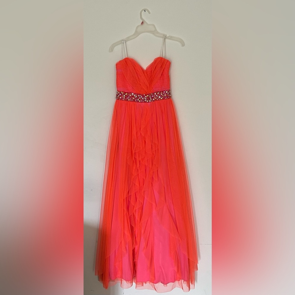 Vibrant orange and pink prom dress